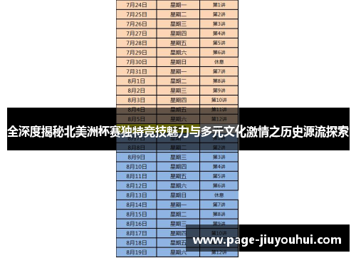 全深度揭秘北美洲杯赛独特竞技魅力与多元文化激情之历史源流探索 全深度揭秘北美洲杯赛独特竞技魅力与多元文化激情之历史源流探索